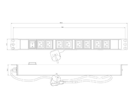 Блок розеток Hyperline SHE19-8IEC-S-2.5EU для 19" шкафов, фото , изображение 3