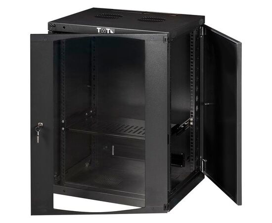 Шкаф настенный LANMASTER Next, 18U 550x450, стеклянная дверь, черный (TWT-CBWNG-18U-6x4-BK), фото 