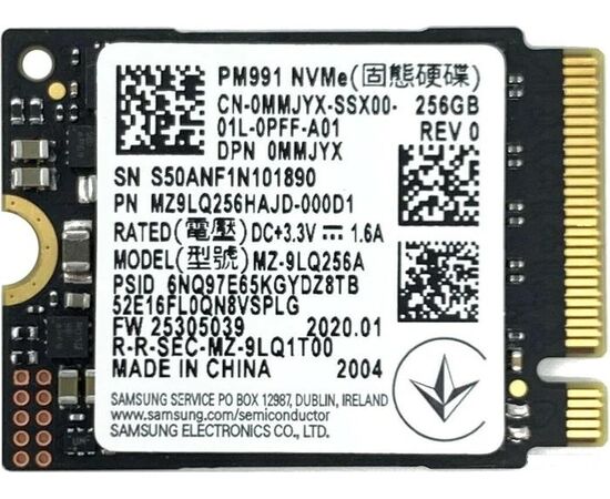 Диск SSD Samsung PM991 256GB MZ-9LQ256A M.2 2230, PCI Express 3.0 x4 (NVMe), 2050/1000 МБайт/с, фото 