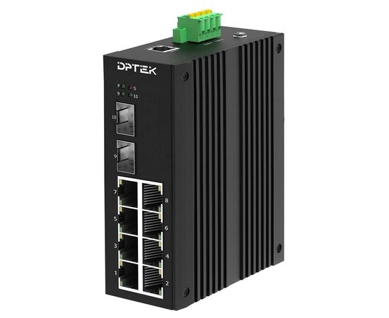 Управляемый промышленный L2 коммутатор Ethernet DPTEK DK3210MI-8FP2S с 8 портами 10/100TX PoE+ и 2 портами 1000 SFP, фото 