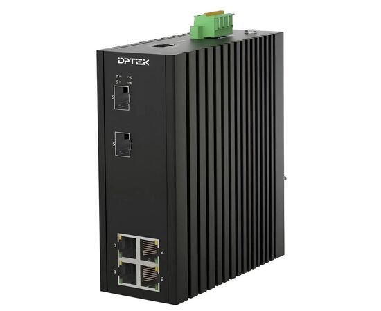 Управляемый промышленный L2 коммутатор Ethernet DPTEK DK3210MI-4TP2S-E с 4 портами 10/100/1000TX PoE+ и 2 портами 1G/2.5G SFP, фото 