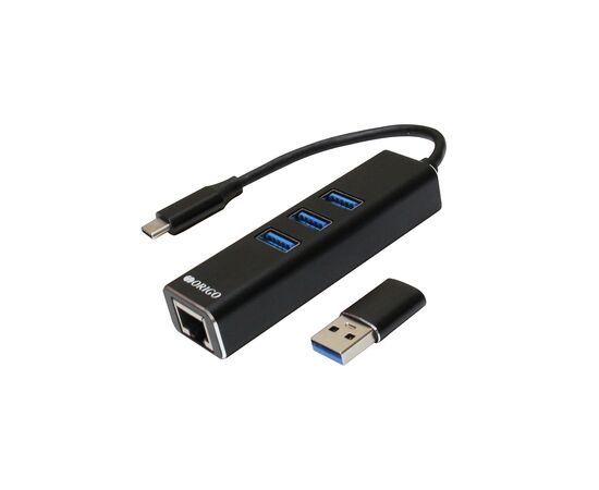 Сетевой адаптер Origo OU330N/B1 с 1 портом Gigabit Ethernet (RJ-45), 3 порта USB Type-C/A, до 5 Гбит/с, фото 