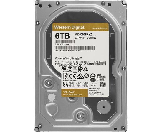 Диск HDD для сервера WD 6TB WD6004FRYZ 3.5" SATA III (6 Гбит/с), 7200 об/мин, 256 МБ, фото 