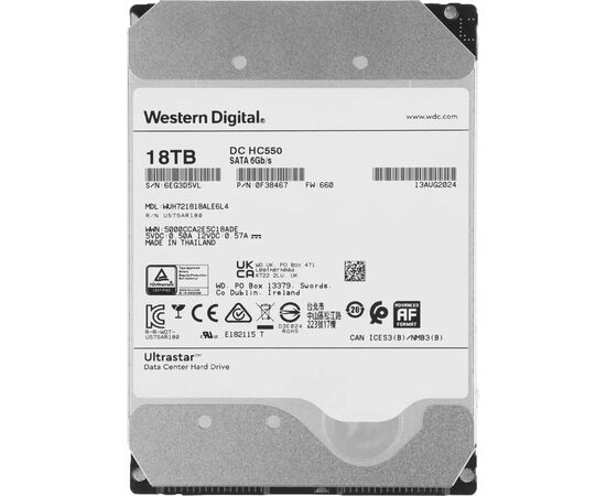 Диск HDD для сервера WD Ultrastar DC HC550 18 ТБ 0F38467 3.5" SATA III (6 Гбит/с), 7200 об/мин, фото 