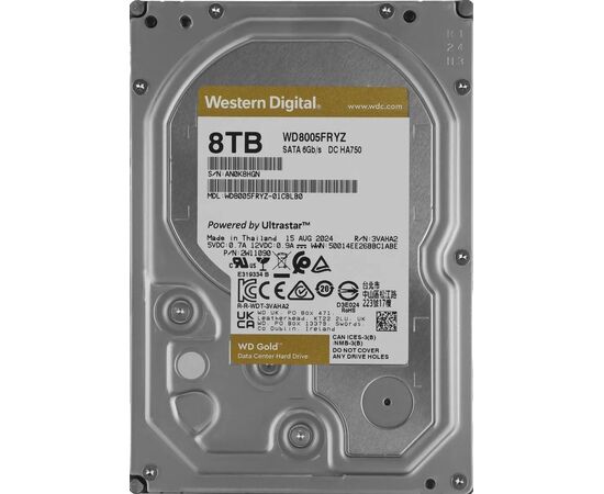 Диск HDD для сервера WD Gold 8TB WD8005FRYZ 3.5" SATA III (6 Гбит/с), 7200 об/мин, 256 МБ, фото 