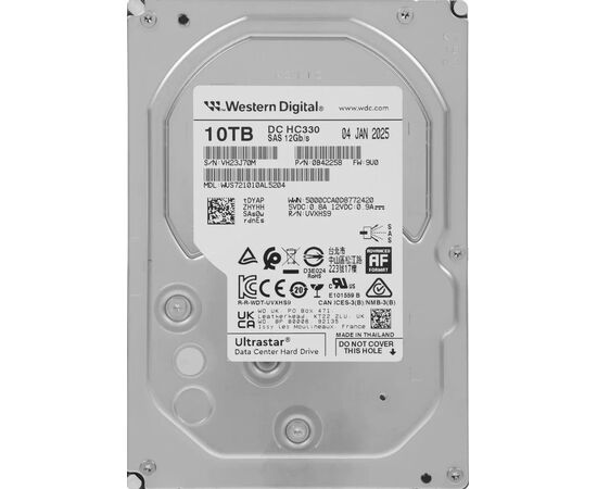 Диск HDD для сервера WD Ultrastar DC HC330 WUS721010AL5204 10TB 0B42303 3.5" SAS 3.0 (12 Гбит/с ), 7200 об/мин, фото 