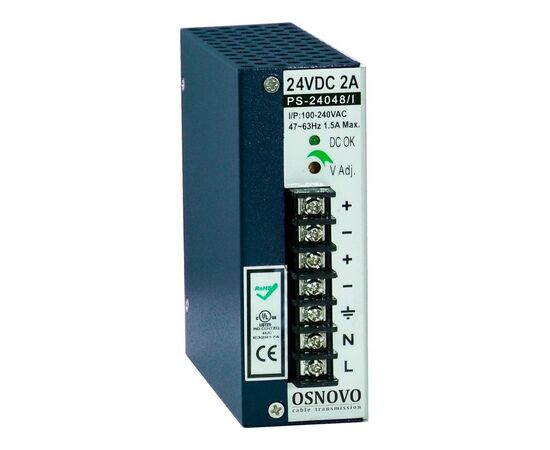 Промышленный блок питания OSNOVO PS-24048/I DC24V, 2А, на DIN-рейку, фото 