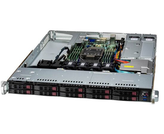 Сервер Server-X R100 1xIntel Xeon Silver 4510, 64GB RDIMM DDR5, 10x2.5" HDD/SSD NVMe, Broadcom 9540-8i, 2x960GB SSD SATA, 2x1GbE, 2x860W, Rack 1U, SYS-111E-WR-S1, фото 